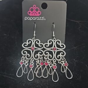 Paparazzi Intricate Silver Earrings with Red Gems